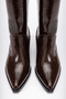 Brown Wrinkled Patent Leather Flat Rider Western Cowboy Boots - 4