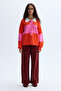 Women's Burgundy Embroidered Wide Leg Trousers - 2