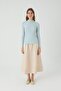 Long Sleeve Corded Fabric Knitwear Bodysuit Baby Blue - 2