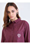 Burgundy Crop Boxy Shirt with Long Sleeves - 4