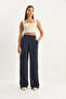 Women's Navy Blue High Waist Double Button Palazzo Trousers 1014 60283577 - 2