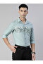 Men Green Fascia Cloud Grey Panel Print Shirt - 3