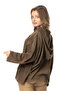Long Sleeve Ceren Mesh Button Detailed Double Pocket Winter Hooded Knitwear Blouse Brown Khv - 2