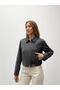 Women's Striped Zippered Anthracite Crop Jacket