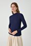 Long Sleeve Corded Fabric Knitwear Body Navy Blue