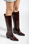 Burgundy Wrinkled Patent Leather Flat Rider Western Cowboy Boots - 6