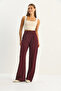 Women's Burgundy High Waist Double Button Palazzo Trousers 1014 60283577 - 5