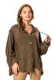 Long Sleeve Ceren Mesh Button Detailed Double Pocket Winter Hooded Knitwear Blouse Brown Khv