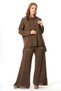Long Autumn and Winter Knitwear Trousers with Pockets, Wide Legs, Elastic Waist, and Detailing, Brown Khv - 4