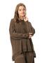 Long Sleeve Hooded Mesh Autumn and Winter Knitwear Blouse Coffee Khv - 5