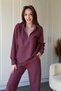 Zippered Stand Collar Thessaloniki Fabric Plum Sweatshirt Set - 4