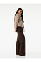 Double-Breasted Lapel Long Sleeve Zipper Pocket Faux Fur Collar Crop Faux Suede Jacket - 2
