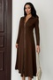 Women's Double Zip Long Sleeve Collar Detail Midi Modal Elegant Dress - 2