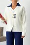 Women's Soft Textured Ecru-Navy Blue Knitwear 3-Piece Set – Stylish and Comfortable Combination - 5