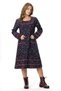 Long Sleeve Firdevs Square Neck Pocket Detail Short Winter Flannel Dress Floral Pattern Navy Blue Lcvt - 5
