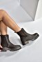 V674420509 Brown Thick Soled Women's Boots with Rubber Detail - 3