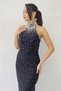 Women's Pearl Halter Neck Evening Dress Black,Powder,White,Baby Blue - 6