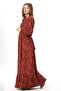 Long Sleeve Suede Flannel Buttoned Daisy Pattern Autumn and Winter Long Dress Burgundy Brd - 5