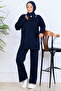 Tricot Suit with Ribbon Detail on the Collar S1064 Navy Blue
