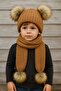 Milk Coffee Double Pompon Knitwear Scarf Beanie Set