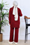 Ribbed Collar Detail Knitwear Set S1064 Burgundy - 4