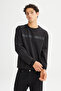 L242499001 Black Men's Crew Neck Black Stripe Striped Sweatshirt with Fleece Inside - 3
