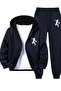 2-Piece Basketball Dunk Character-Printed Zipper Set for Boys (Top and Bottom)