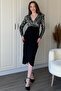 Sequined V-Neck Glitter Padded Elegant Midi Dress - 6