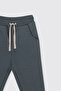 Baby Boy Hooded Zippered Sweatshirt Elastic Waist Petrol 2-Piece Tracksuit Set - 6