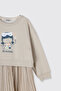 Baby Girl Printed 2-Piece Knitted Beige Dress with Inner Dress - 5