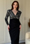 Sequined V-Neck Glitter Padded Elegant Midi Dress - 2
