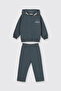 Baby Boy Hooded Zippered Sweatshirt Elastic Waist Petrol 2-Piece Tracksuit Set