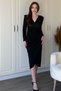 Sequined V-Neck Glittery Padded Elegant Black Midi Dress - 6