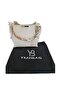 Cream Women's Soft Leather 3-Compartment Handbag and Shoulder Bag with Scarf and Chain Accessories - 3