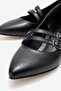 Women's 2-Strap Heeled Shoes; Black Leather - 3