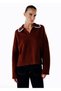Contrast Color V-Neck Brown Knitwear - 6