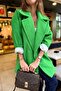 Green Boucle Oversize Coat with Folded Sleeves Detail