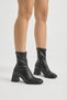 Women's Black Tpu Sole Faux Leather Oval Toe Zipper Heeled Boots