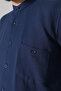 Men's Muslin Judge Collar Long Sleeve Buttoned Hajj Umrah Shirt - Navy Blue (Ans) - 5