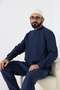 Men's Muslin Judge Collar Long Sleeve Buttoned Hajj Umrah Shirt - Navy Blue (Ans) - 6