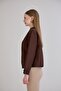 Women's Crew Neck Buttoned Padded Seasonal Brown Quilted Coat - 6