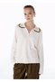 Contrast Color V-Neck Cream Knitwear - 4