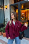 Burgundy Epaulet Pocket Detail Lined Wool Coat - 6