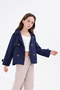 Girl's Short Trench Coat with Button and Back Design Detail - 2