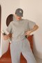 Women's Gray Melange Moon Sleeve Hooded Relaxed Fit Knitted Crop Sweatshirt - 6