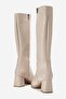 Simple Pointed Toe Heeled Women's Boots Beige Skin - 5
