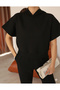 Women's Black Moon Sleeve Hooded Relaxed Fit Knitted Crop Sweatshirt - 5