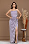 Glittery Strapless Balen Detailed Long Evening Dress - Pink