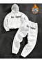 Unisex Men's and Women's Los Angeles Text Printed Oversize 3 Thread Hooded Tracksuit Set
