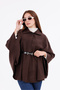 Women's Brown Tok Duruşlu Plush Poncho – Warm Winter Outerwear with Buckle Waist Detail - 2